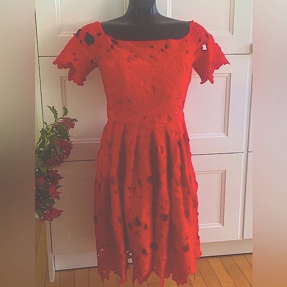RED DRESS CHIC WISH Lace Floral Scalloped Eyelet Dress  Size X-Small - Picture 3 of 14